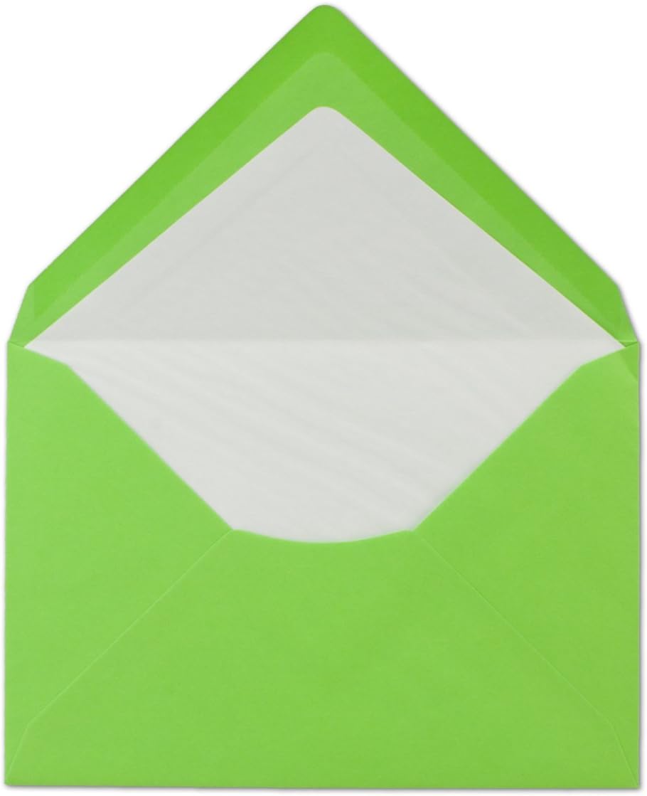 150 Briefumschläge Maigrün - DIN C6 - gefüttert mit weissem Seidenpapier - 80 g/m² - 11,4 x 16,2 cm