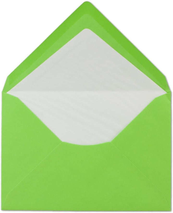 150 Briefumschläge Maigrün - DIN C6 - gefüttert mit weissem Seidenpapier - 80 g/m² - 11,4 x 16,2 cm
