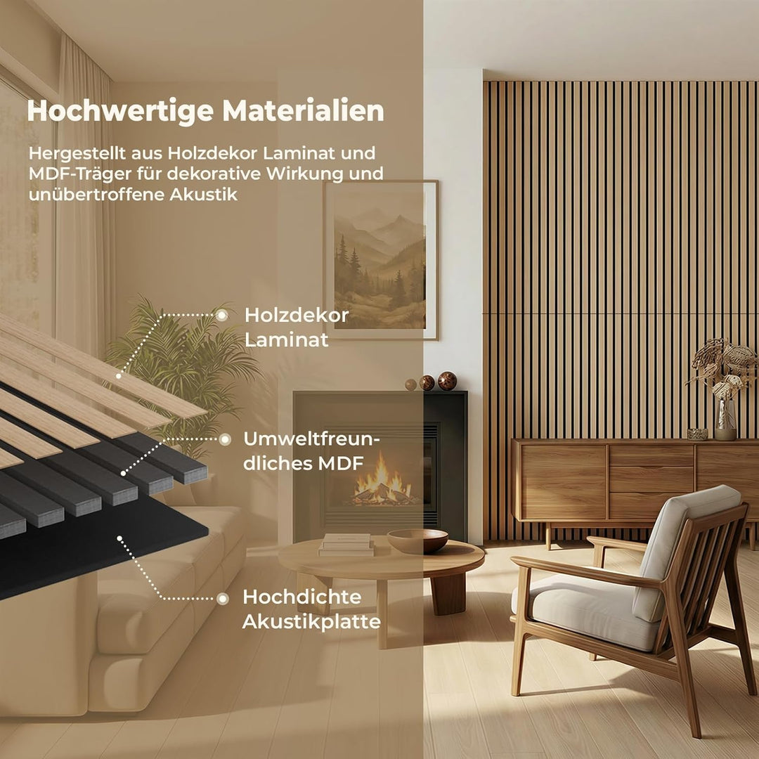 Akustikpaneele 120 x 60 x 2,1 cm, Ohuhu 2 Stück Schallschutzplatten in Holzoptik, Modernes Wandpanee