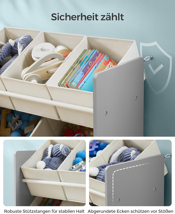 SONGMICS Kinderregal, Spielzeugregal, Bücherregal Kinder, mit 7 Aufbewahrungsboxen aus Vliesstoff, K