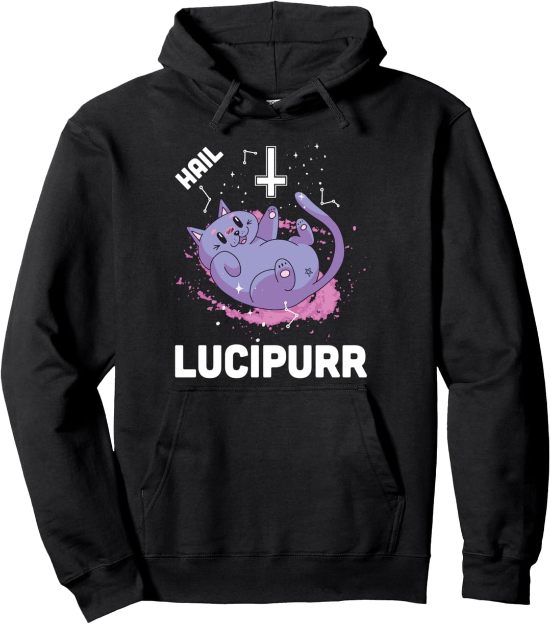 Lucipurr Hail Satan Okkulte Satanische Katze Baphomet Pullover Hoodie