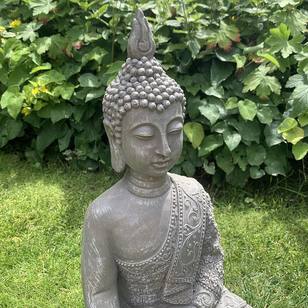K&L Wall Art Grosse Buddhastatue Beton Grau Kunststein Buddha Feng Shui Deko Figur Garten Statue fro