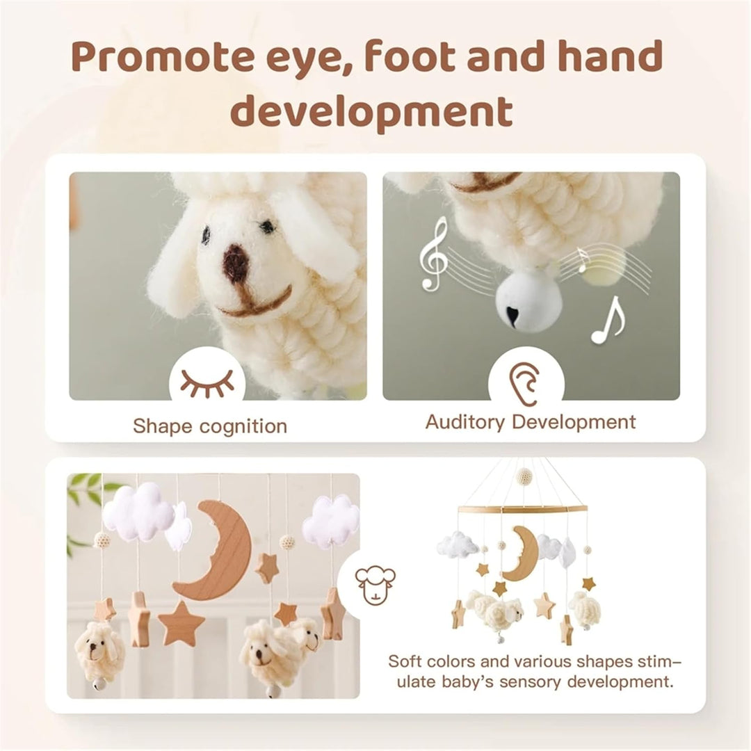 Tiere Mobile Baby Windspiele, Stern Mond Lamm Mobile Baby Holz mit Filzbällen, Mobile Baby Mädchen B