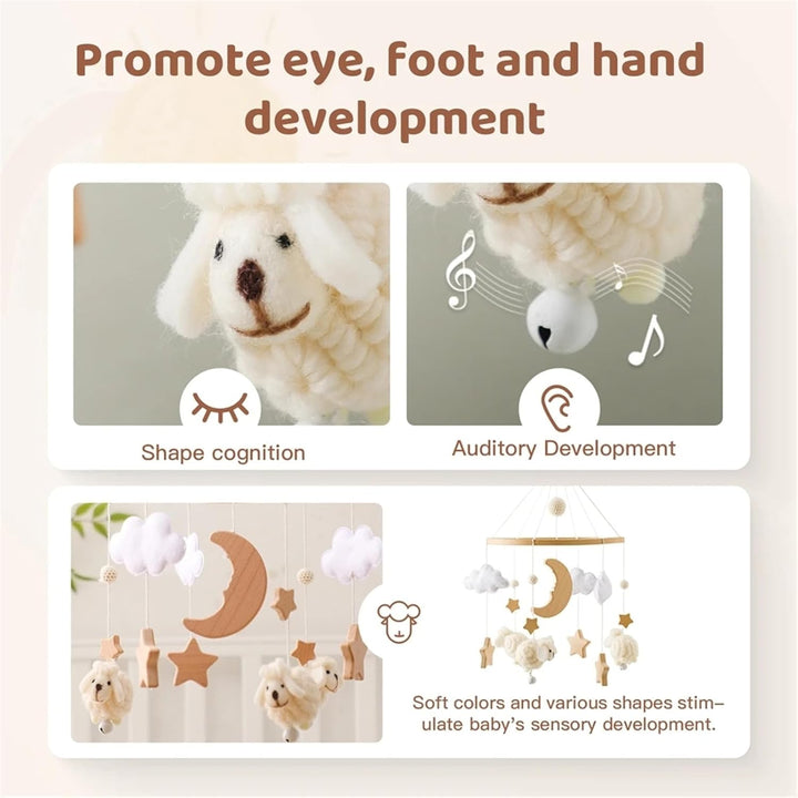 Tiere Mobile Baby Windspiele, Stern Mond Lamm Mobile Baby Holz mit Filzbällen, Mobile Baby Mädchen B