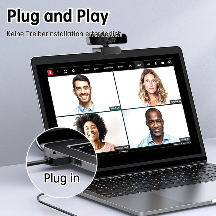 Makerstep Webcam for PC with Microphone HD 2K 1080P/30fps USB Webcam, Computer Camera with 120° View