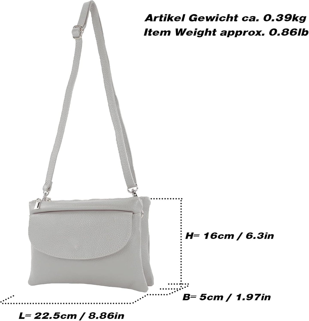modamoda de - T199 - ital. Umhängetasche Clutch Leder Klein Graugrün, Graugrün
