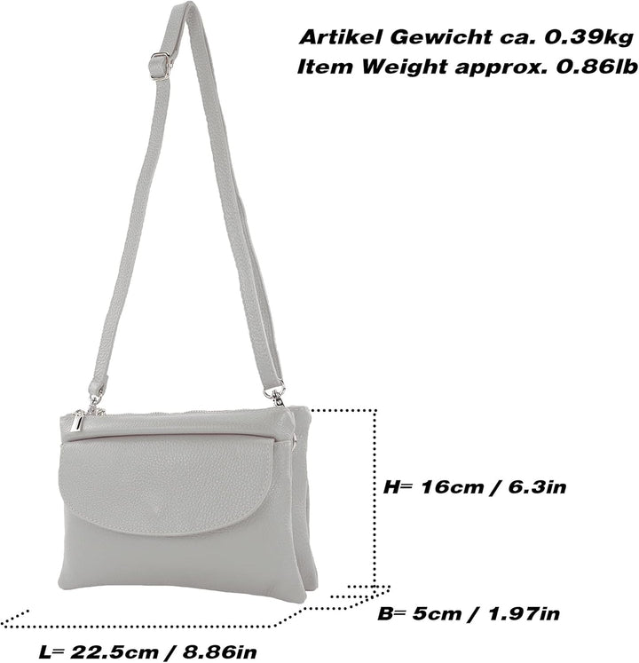 modamoda de - T199 - ital. Umhängetasche Clutch Leder Klein Graugrün, Graugrün