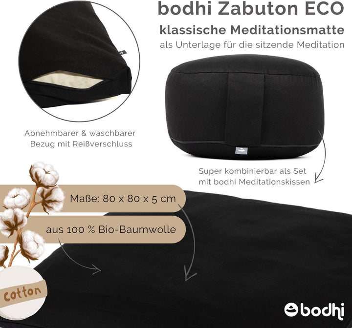 Bodhi Meditationsmatte ZABUTON | ECO Serie | Klassische Yoga Matte mit abnehmbarem Bezug aus 100% Bi