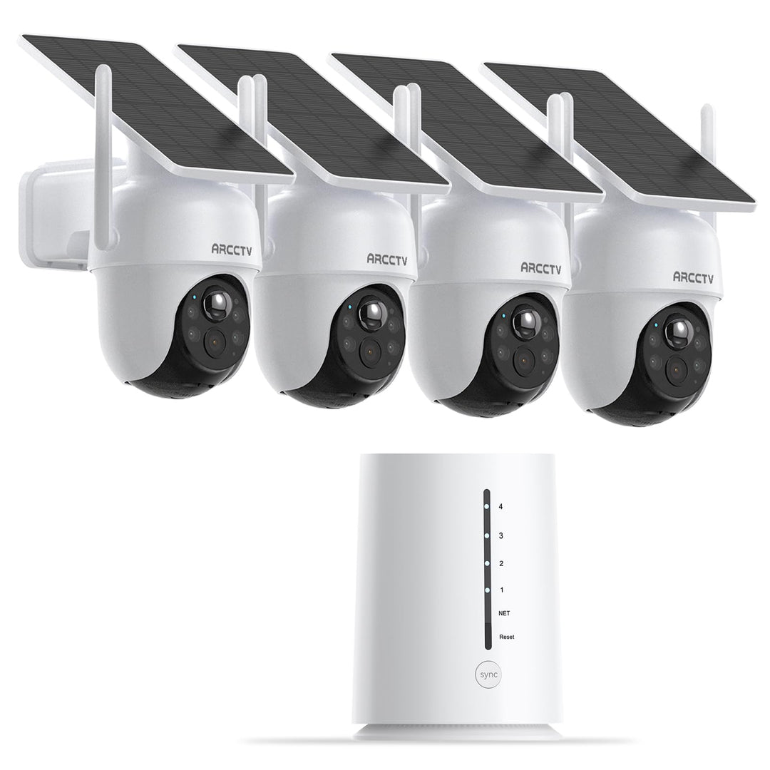 ARCCTV Überwachungskamera Aussen Set, Batteriebetriebene Kamera mit Solar 4-Kam-Set, 4-Kam-Set