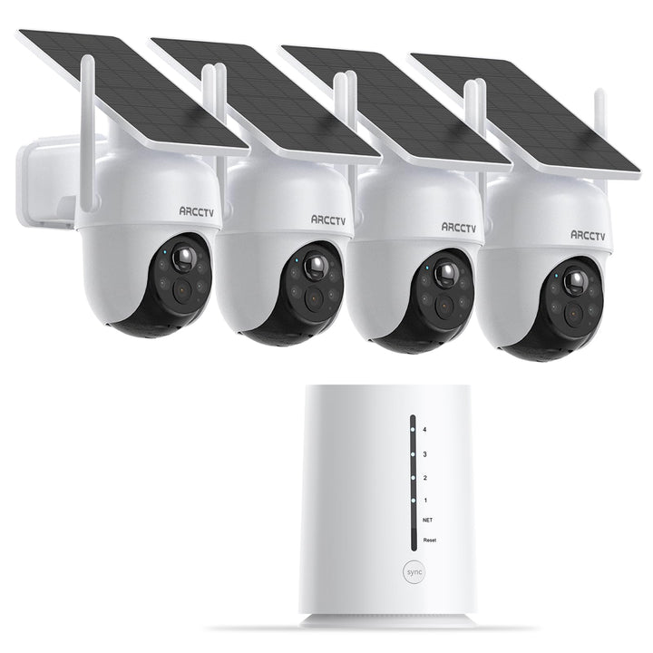 ARCCTV Überwachungskamera Aussen Set, Batteriebetriebene Kamera mit Solar 4-Kam-Set, 4-Kam-Set