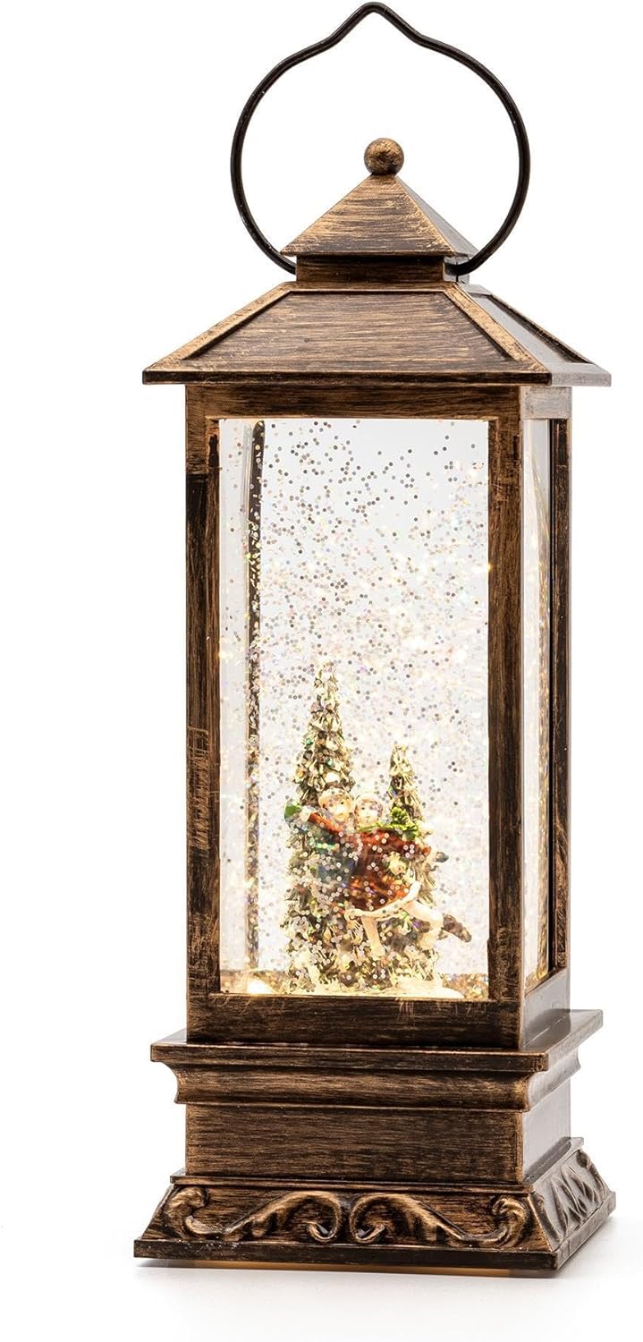 Hellum LED Laterne, Schneekugel Weihnachten mit Motiv Eislaufpaar, 10x26cm leuchtende Weihnachtslate