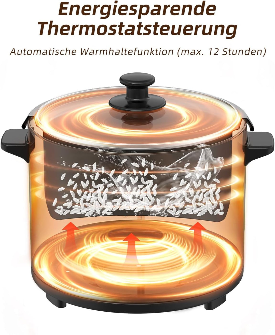 Eamoment ERC-10CRD1.8L | 700W Reiskocher & Schwarzer Dampfgarer Reiskochfunktionen,kochen 1-10 Perso