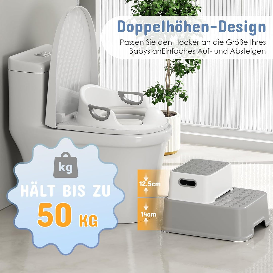 MAMIZO Toilettensitz Kinder mit Tritthocker Kinder, Wc Sitz Kinder mit 2 Stufen Hocker, Toilettensit