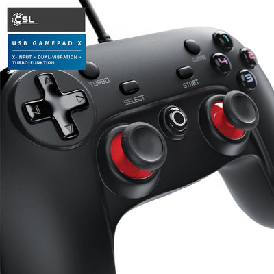 CSL - Gamepad für PC - X Controller mit Direct-Input X-Input - Dual Vibration - Turbo-Funktion - Plu