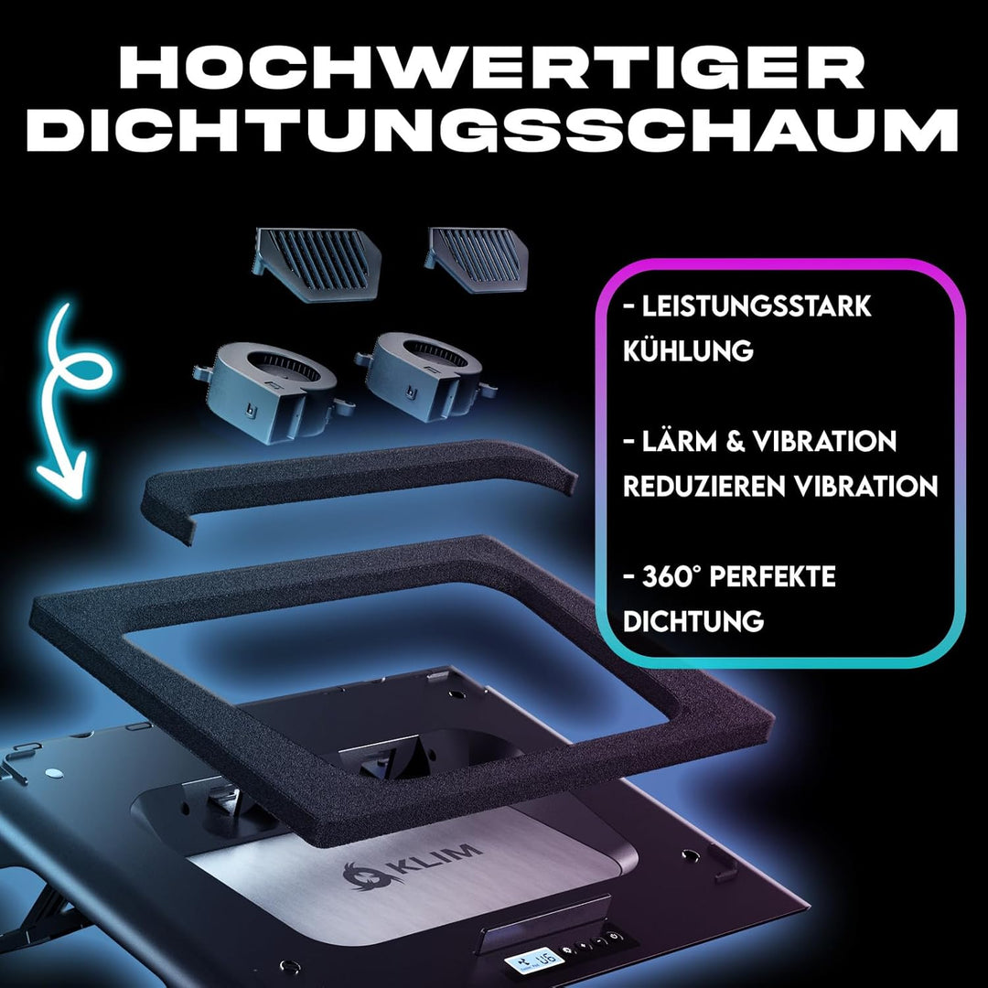 KLIM Mistral Laptop Kühler | Leistungsstarker Turbo-Ventilator (4500 U/min) | Gummiringdichtung für