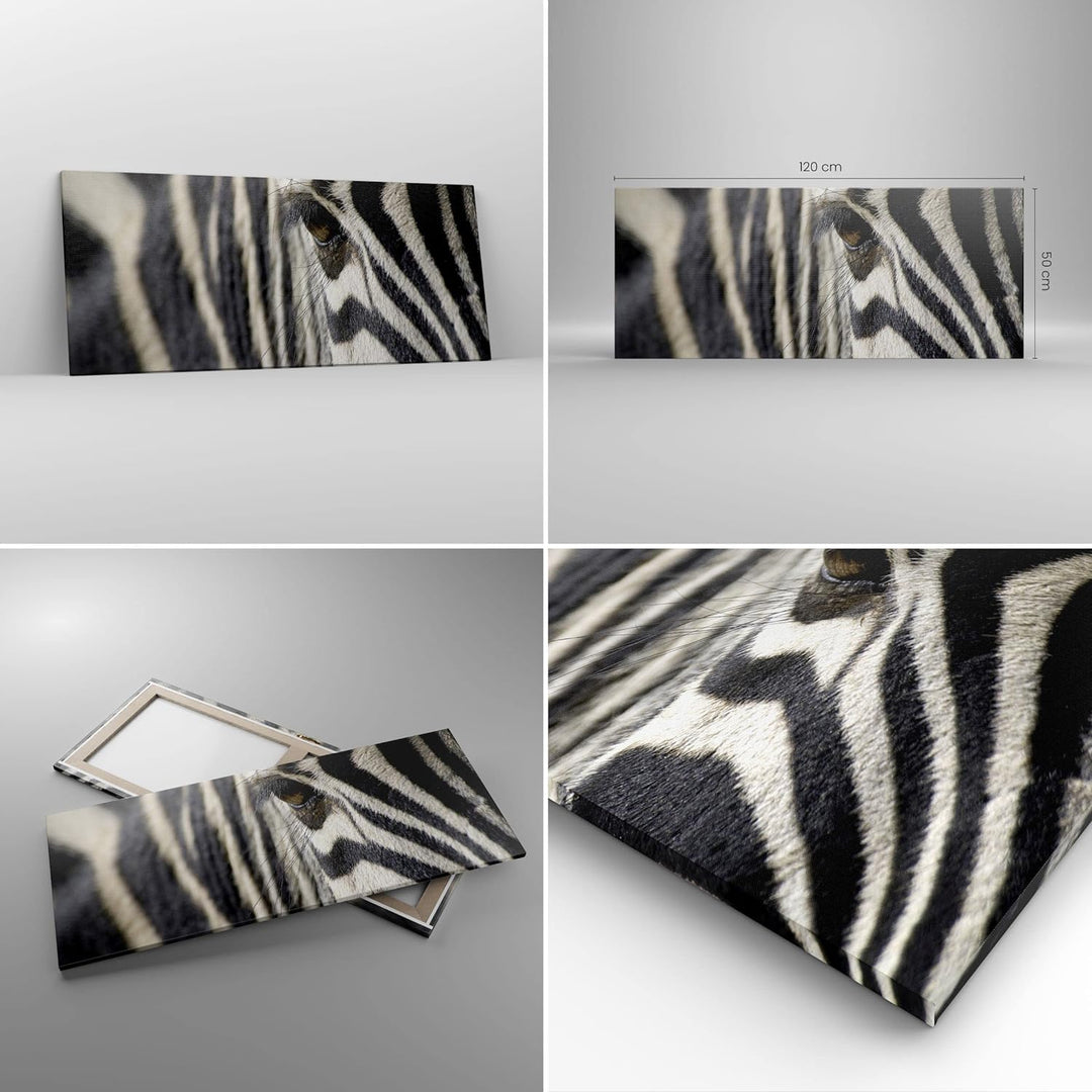 Wandbilder Dekoration Wohnzimmer Zebra Streifen Tierwelt Safari Panorama Bilder auf Leinwand 120x50c