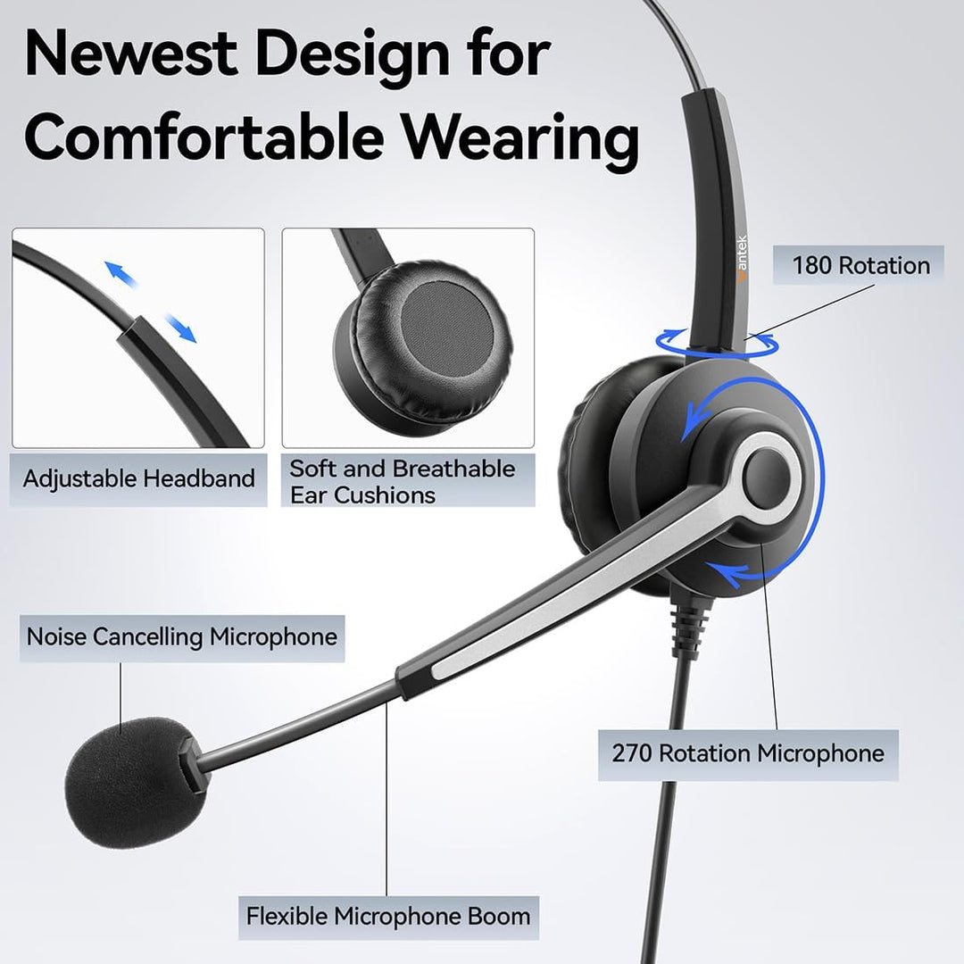 Wantek Stereo-Headset,schnurgebunden,USB-A,Mikrofon mit Noise Cancelling-ganztägiger Komfort-USB-A:P