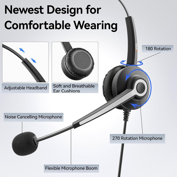 Wantek USB Headset mit Mikrofon für PC Laptop,USB-A,Mikrofon mit Noise Cancelling-ganztägiger Komfor