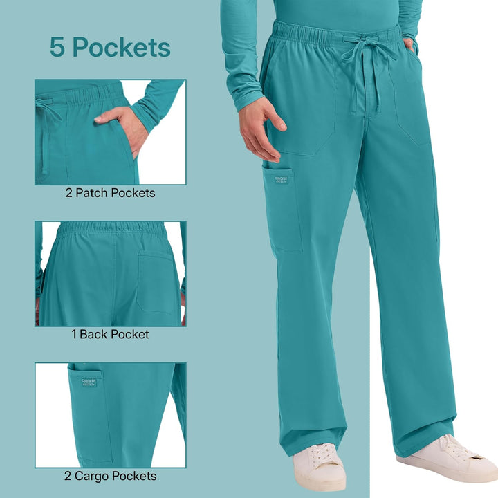 Workwear Professionals Men Scrubs Pant Tapered Leg Fly Front Cargo WW190, Blaugrün, Blau