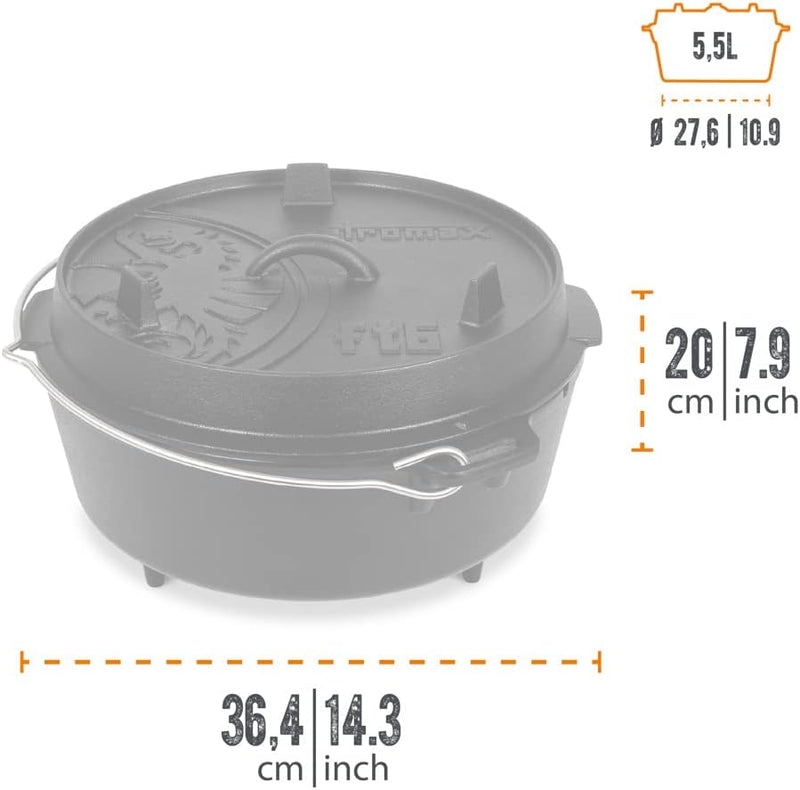Petromax Feuertopf (Dutch Oven) Set´s (FT6, planer Boden) | Original Gusseisen | mit Deckelheber und