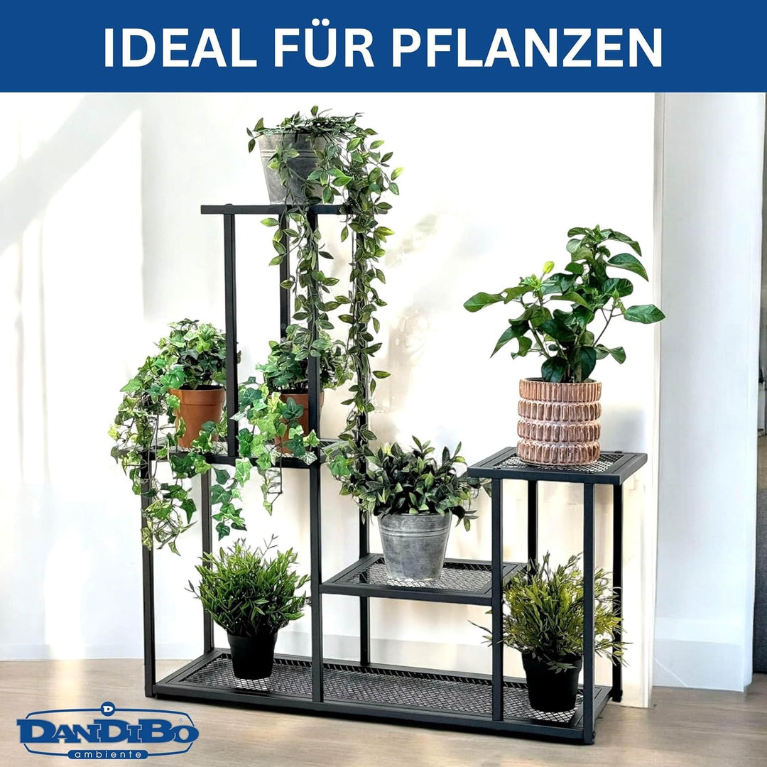 DanDiBo Blumentreppe Indoor Metall Schwarz 4 Ebenen 96579 Blumenständer Modern Pflanzentreppe Design