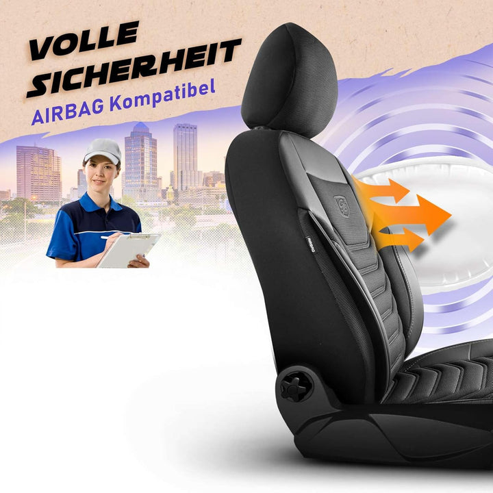 Autositzbezüge Universal für PKW & SUV - Premium Vordersitze Auto Sitzbezug aus Piqué-Stoff, Schwarz
