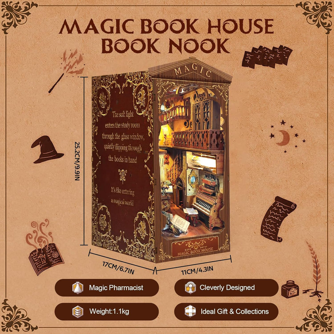 CRIOLPO Book Nook Kit-DIY Puppenhaus Holz Miniatur Haus Kit, Buch Ecke Miniatur Kit für Erwachsene T