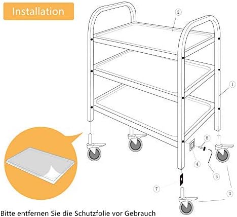 uyoyous Servierwagen Edelstahl 3 Böden Edelstahlwagen mit Bremse Rollwagen Allzweckwagen Küchenwagen