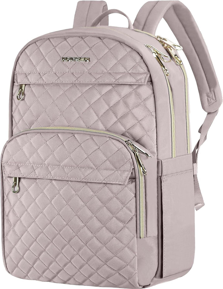 KROSER Laptop Rucksack Damen 15,6 Zoll Schwarz Rosa (Dusty Pink) | Stilvoller Tagesrucksack, Wassera
