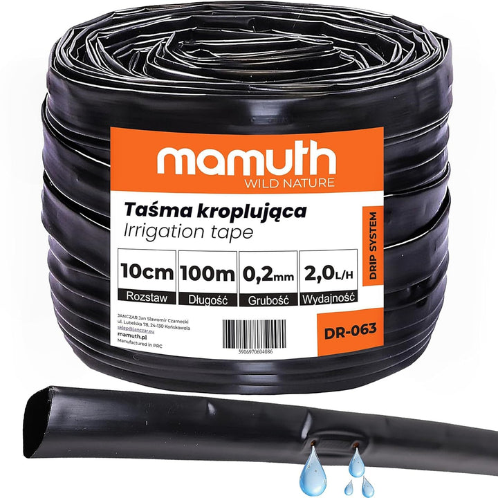 Tropfschlauch Satz 100m 10cm 2l/h Tropfband Bewässerung Verbinderstück T-Stück, PE 16mm, MAMUTH