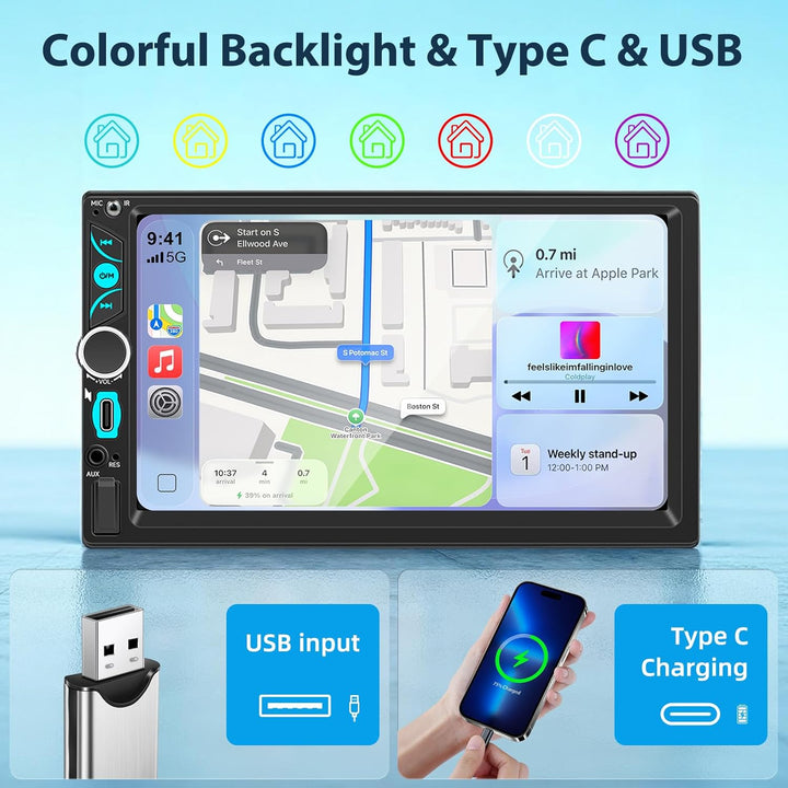 2 DIN Autoradio mit Bildschirm, Wireless Apple CarPlay Android Auto, 7 Zoll HD Touch Display Doppel-