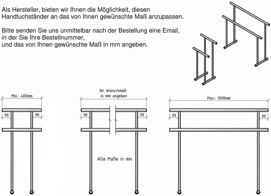 Hiska massiver standfester Handtuchständer aus Edelstahl, freistehender Handtuchhalter, HxBxT: 86x76