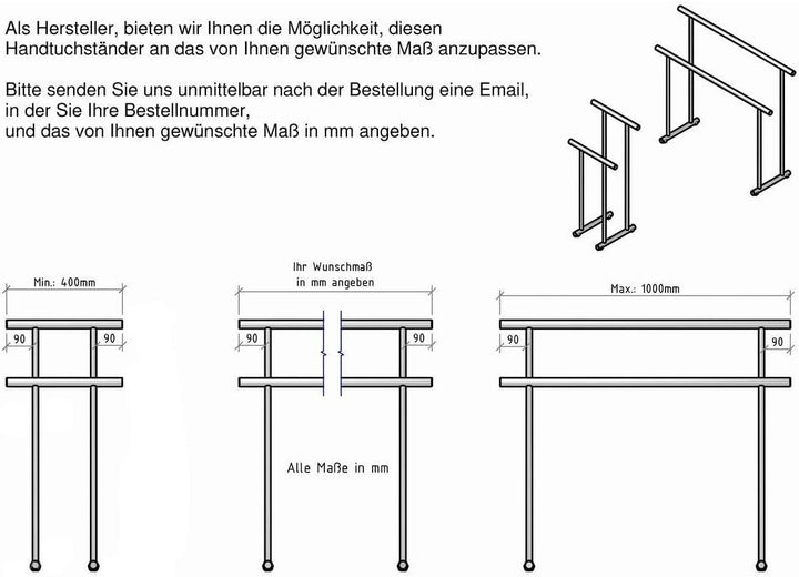 Hiska massiver standfester Handtuchständer aus Edelstahl, freistehender Handtuchhalter, HxBxT: 86x76