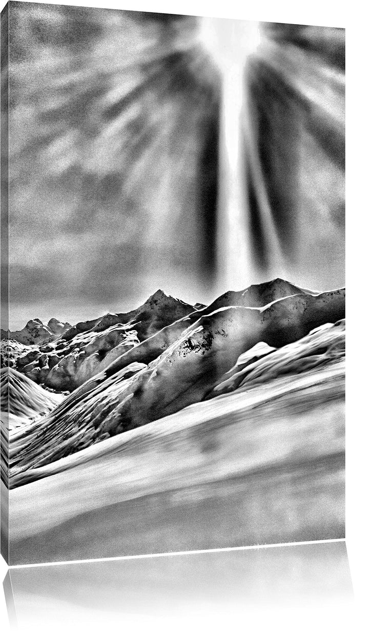 Monocrome, Schnee Berge, Format: 100x70 auf Leinwand, XXL riesige Bilder fertig gerahmt mit Keilrahm
