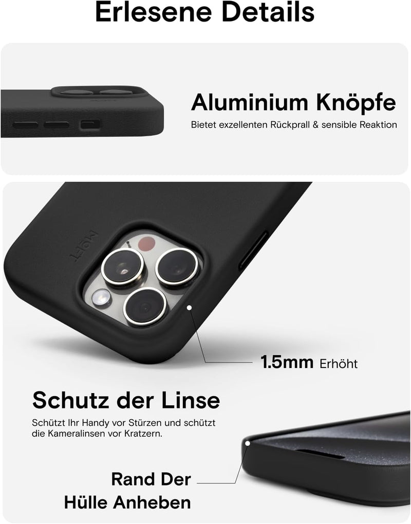 MOFT Magnetische Hülle für iPhone 14 Pro Kompatibel mit MagSafe, MOVAS Vegane Lederhülle, Weiches Be