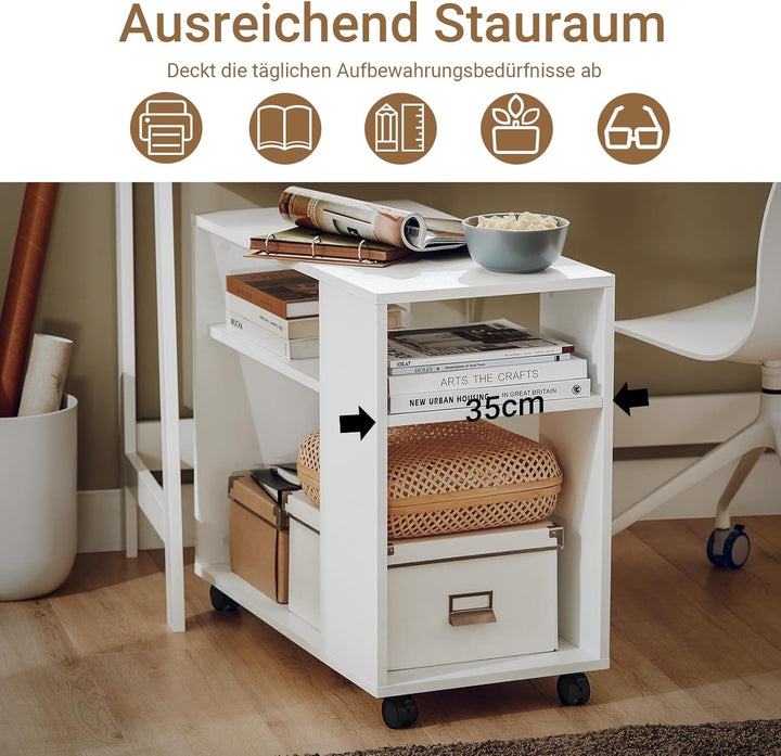 SoBuy FBT34-W Zeitungsständer Couchtisch Nachttisch Tisch mit Rollen Beistelltisch weiss BHT ca:70x6