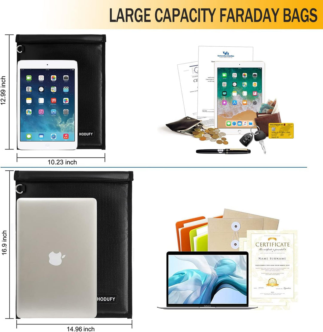Hodufy 2 Stück Faraday Tasche,(16.9x15,13x10 Zoll) Faraday Bags for Laptop und GPS Signal Blocker Fe