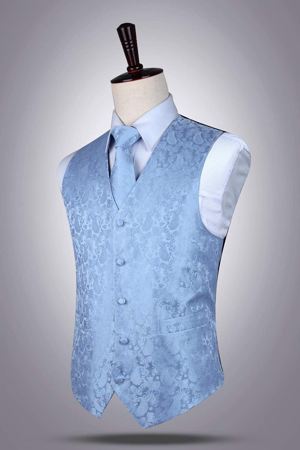 HISDERN Herren Weste Paisley Floral Jacquard Krawatte Einstecktuch Taschentuch Weste Anzug Set S Hel