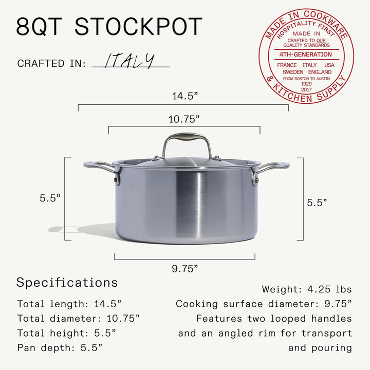 Made In Kochgeschirr – 8-Liter-Suppentopf aus Edelstahl mit Deckel – 5-lagige Edelstahlbeschichtung