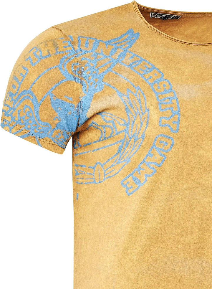 T-Shirt Herren Kurzarm Rundhals Tshirt Printed Shirt Regular Fit Verwaschen Plakativer Druck 232, Fa
