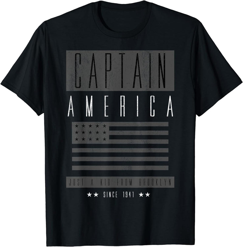 Mens Marvel Captain America Kid From Brooklyn Street Wear T-Shirt 3XL Black