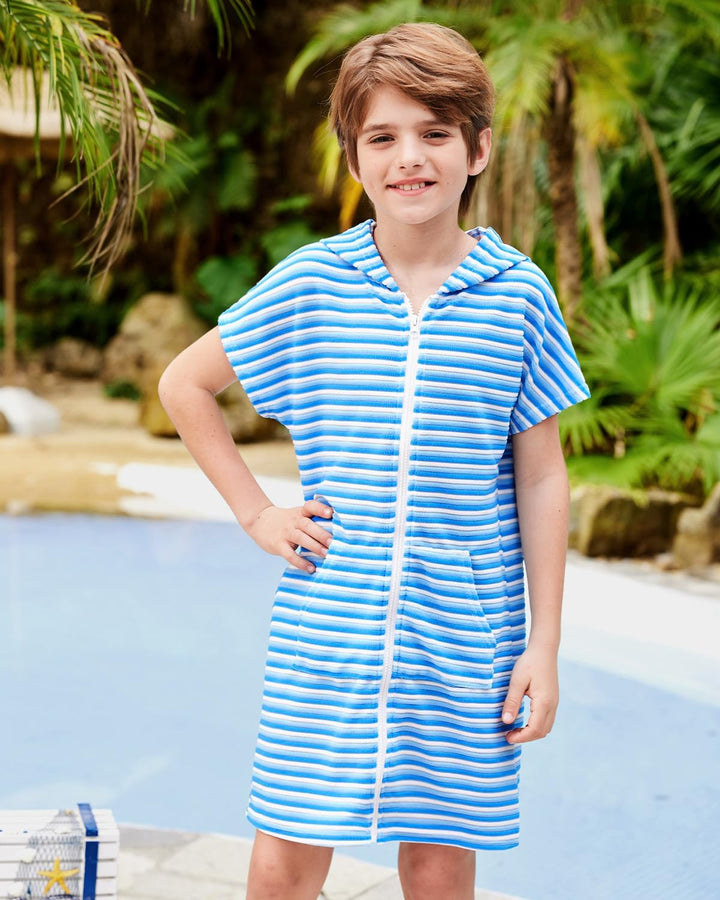 BesserBay Mädchen Junge Badeponcho Frottee Bademantel Kapuze Poncho mit Taschen Zip Cover Up Kinder