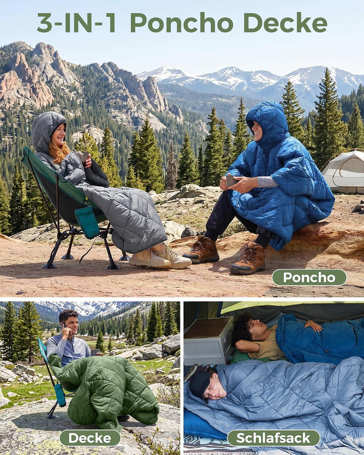 ATEPA Camping Poncho Decke & Tragbarer Schlafsack – Ultraleichte Warme Outdoor Decke Aus Recycelten