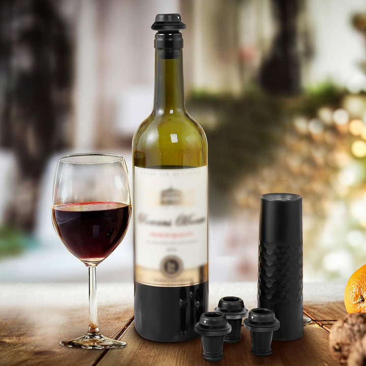WIWONEY Automatische Weinpumpen-Set mit 1 wiederaufladbaren Vakuumpumpe und 4 Weinstopfen zum Vakuum