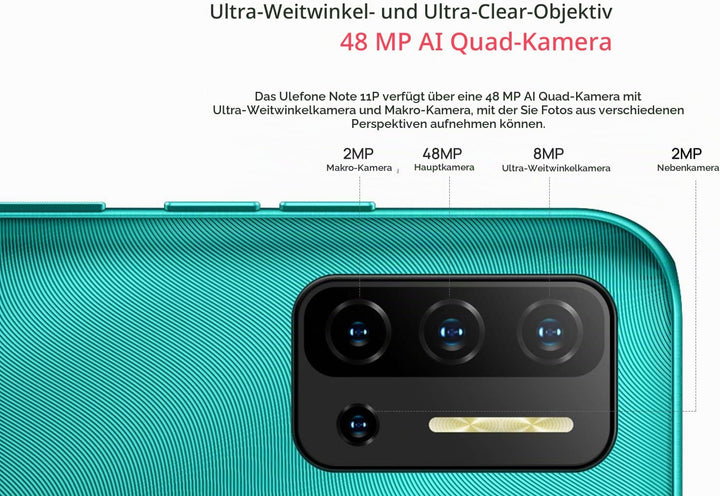Ulefone Android 11 Smartphone ohne Vertrag, Note 11P 4G Handy, Helio P60 Octa-Core 8GB+128GB, Dual-S