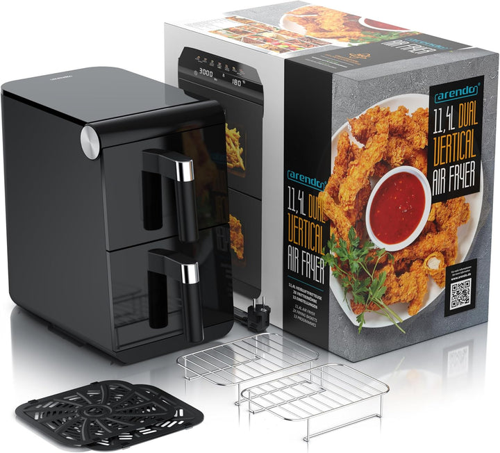 Arendo - Heissluftfritteuse XXL Dual Zone 2 Kammern – 11,4L Kapazität – 2 Zonen – Airfryer Doppelkam