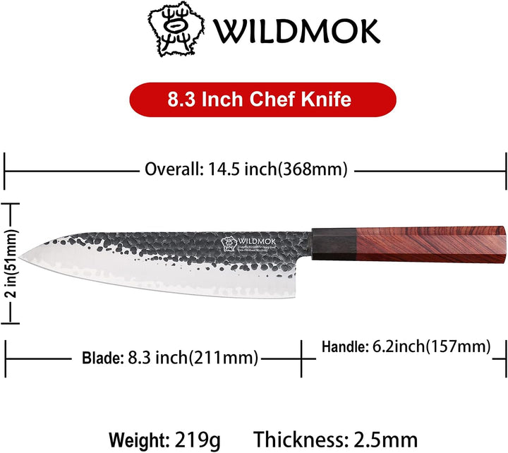 WILDMOK 20,8cm, Kochmesser 3 Schichten 9CR18MOV CLAD STAEL, geschmiedetes Gyuto -Küchenmesser mit ac