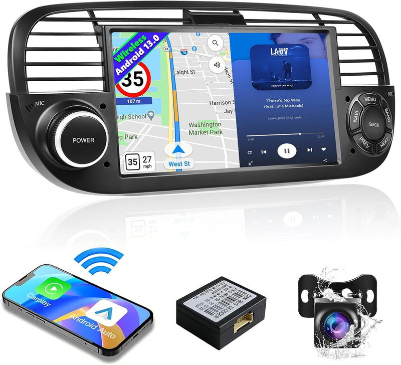Podofo Android Autoradio für FIAT 500 2007-2015 Radio Wireless Carplay Android Auto, 7 Zoll Bildschi