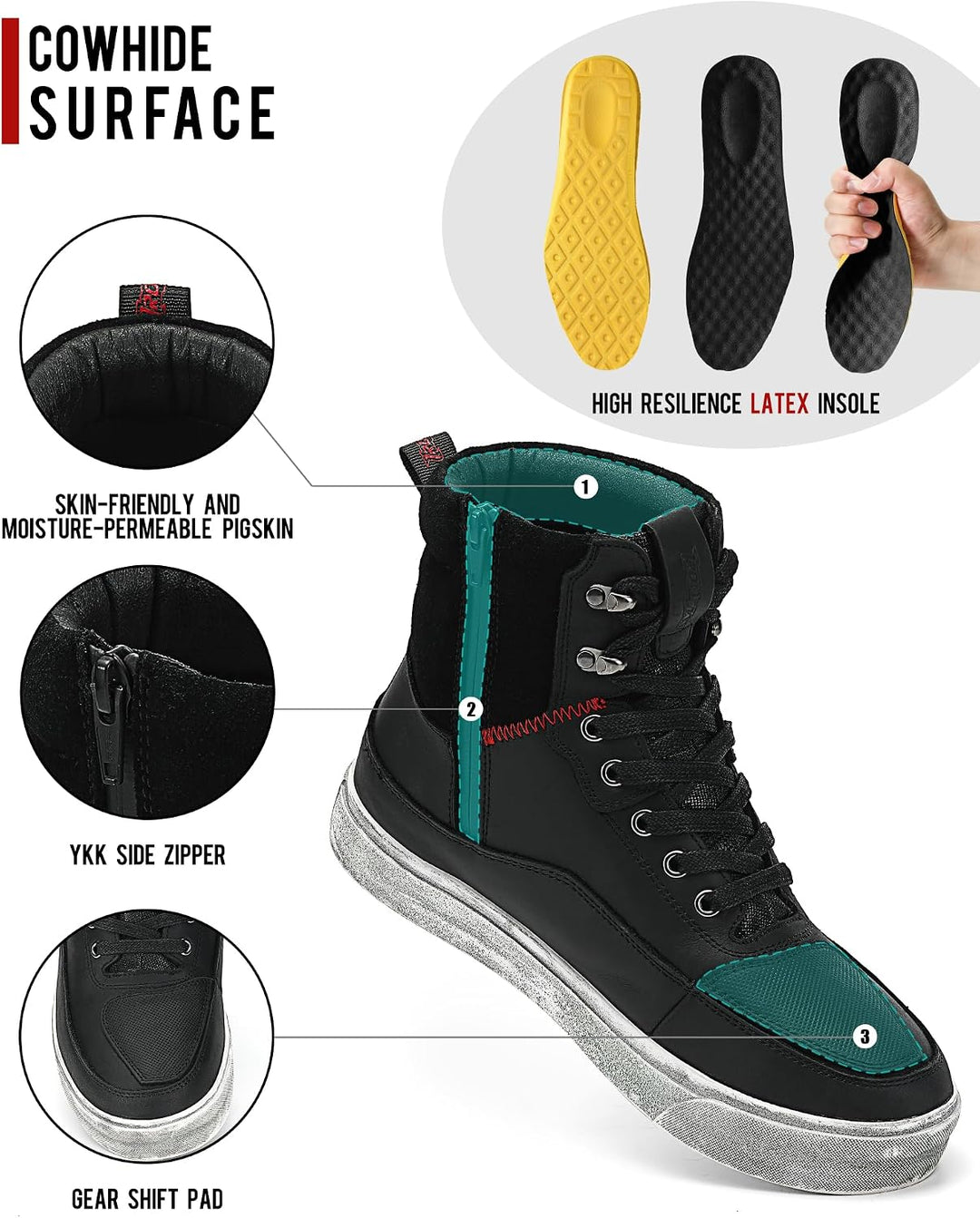 BORLENI Motorradschuhe Herren Motorradstiefel Leder Männer