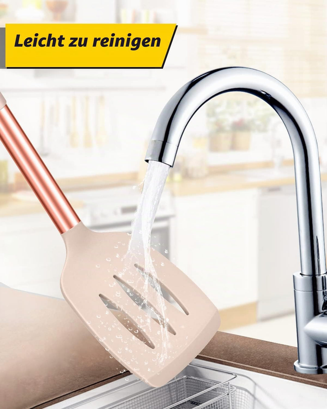 4 Stück Silikon-Kochutensilien-Set, antihaftbeschichtet, gross, solide Spatel, hitzebeständig, schwa